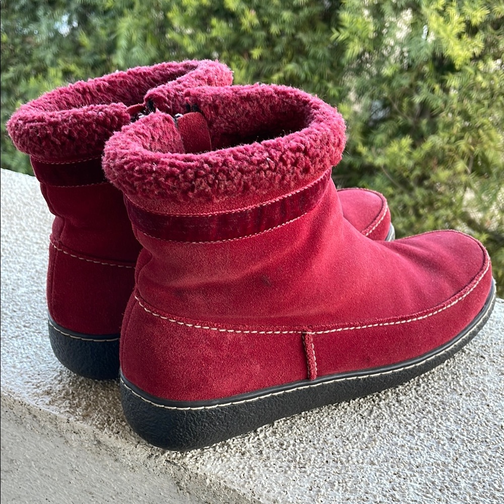 Warm Fleece Linda Red Suede Ankle Boots - Picture 2 of 5
